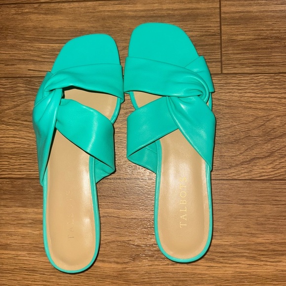 Talbots Violet Twist Nappa Slides Teal Aqua Womens Size 7 1/2 100% Leather - Picture 2 of 9
